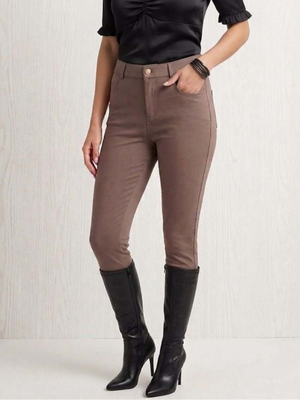NWT Gorgeous TRUTH Ash Browm High Waisted Zip Up Jeggins Sz 4 MEDIUM